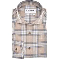 Ledub Modern Fit overhemd beige blauw geruit