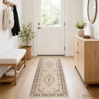 vidaXL - Lopers - Tapijt - FLORNES - Geweven - Ecru - patroon - 67 - x - 450 - cm - PP - 7 - mm