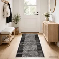 vidaXL - Lopers - Tapijt - FLORNES - Geweven - Grijs - Strepen - 80 - x - 400 - cm - PP - 7 - mm