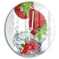 Tulup Wandklok - Aardbeien en water Wandklok Glas Decoratie - fi30 cm - Rood Gekleurde Glazen Klok - Witte handen - Ronde Klok - Klok Glas Met Opdruk - Moderne Wandklok Glas