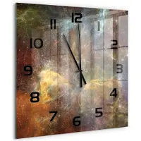 Tulup Wandklok - Kosmos Moderne Wandklok Glas - 60x60 cm - Veelkleurig Wandklok Glas Decoratie - Zwarte handen - Vierkante Klok - Glazen Wandklok Design - Klok Glas Met Opdruk