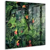 Tulup Wandklok - Exotische jungle Glazen Wandklok Design - 60x60 cm - Groente Klok Glas Met Opdruk - Zwarte handen - Vierkante Klok - Wandklok Glas Met Motief - Decoratieve Glazen Klok