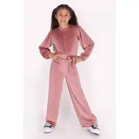 B.NOSY fluwelen rechtvallende jumpsuit met ballonmouwen - roze Meisjes Fluweel Ronde hals - maat 104