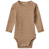 Wheat katoenen gestreepte romper - bruin/beige Streep - maat 56