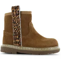 Shoesme suède enkelboots met panterprint - cognac Bruin Panterprint - maat 23