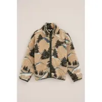 We fashion teddy fleecevest met print - beige/groen Jongens Polyester Opstaande kraag - maat 158/164
