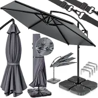 Casaria Zweefparasol antraciet 300 cm compleet set inclusief 4 gewichten en beschermhoes