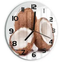 Tulup Wandklok - Kokosnoot Klok Glas Met Opdruk - fi30 cm - Bruin Moderne Wandklok Glas - Zwarte handen - Ronde Klok - Decoratieve Glazen Klok - Glazen Wandklok Design