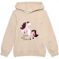 s.Oliver hoodie met print - beige Trui Meisjes Sweat Capuchon Printopdruk - maat 104/110 - pailletten