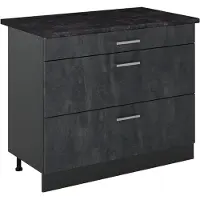 Vicco Keukenonderkast R-Line Zwart beton/Antraciet 100 cm antraciet werkblad, Model 71579