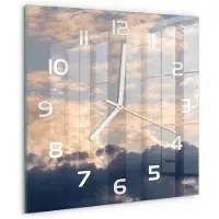 Tulup Wandklok - Wolken aan de hemel Wandklok Glas Met Motief - 30x30 cm - Blauw Decoratieve Glazen Klok - Witte handen - Vierkante Klok - Gekleurde Glazen Klok - Glazen Klok Met Print