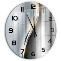 Tulup Wandklok - Metaalabstractie Glazen Klok Met Print - fi60 cm - Zilver Wandklok Glas Met Motief - Zwarte handen - Ronde Klok - Wandklok Glas Decoratie - Gekleurde Glazen Klok