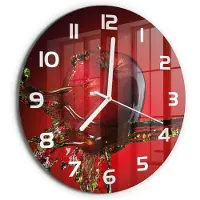 Tulup Wandklok - Appel en water Wandklok Glas Met Motief - fi30 cm - Rood Decoratieve Glazen Klok - Witte handen - Ronde Klok - Gekleurde Glazen Klok - Glazen Klok Met Print