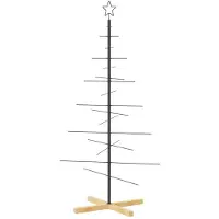 vidaXL Kerstdecoratie kerstboom met houten basis 150 cm metaal zwart
