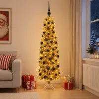 vidaXL Kunstzinnige Slanke Kerstboom met Ballen 180 cm 300 LED's