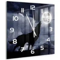 Tulup Wandklok - Huilende Wolf Volle Maan Gekleurde Glazen Klok - 60x60 cm - Zwart Glazen Klok Met Print - Witte handen - Vierkante Klok - Moderne Wandklok Glas - Wandklok Glas Decoratie