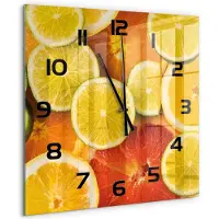 Tulup Wandklok - Citrusvruchten Wandklok Glas Met Motief - 60x60 cm - Oranje Decoratieve Glazen Klok - Zwarte handen - Vierkante Klok - Gekleurde Glazen Klok - Glazen Klok Met Print