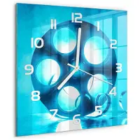 Tulup Wandklok - Filmrol Wandklok Glas Met Motief - 30x30 cm - Blauw Decoratieve Glazen Klok - Witte handen - Vierkante Klok - Gekleurde Glazen Klok - Glazen Klok Met Print