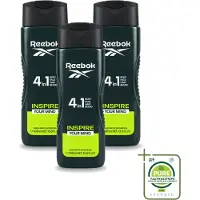 Reebok 3 x - Inspire Your Mind - Douchegel - 4 in 1 - 400 ml - Grootverpakking - Vaatwasstrips - Douchegel - 4 In 1 - Lichaam Verzorging - Haar Verzorging - Gezicht Verzorging