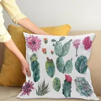 Abakuhaus Natuur Kussenhoes, Botanic Herbal Cartoon, Dubbelzijdige Digitale Print met Ritssluiting, Kleurecht, Onderhoudsvriendelijk en Wasbaar, 45 x 45 cm, Groen en Roze
