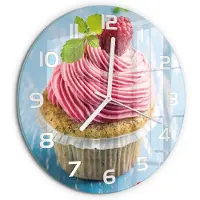 Tulup Wandklok - Frambozenmuffin Decoratieve Glazen Klok - fi30 cm - Rood Glazen Wandklok Design - Witte handen - Ronde Klok - Glazen Klok Met Print - Wandklok Glas Met Motief