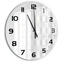 Tulup Wandklok - Zeshoekige achtergrond Klok Glas Met Opdruk - fi60 cm - Wit Moderne Wandklok Glas - Zwarte handen - Ronde Klok - Decoratieve Glazen Klok - Glazen Wandklok Design