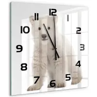 Tulup Wandklok - Ijsbeer Klok Glas Met Opdruk - 60x60 cm - Wit Moderne Wandklok Glas - Zwarte handen - Vierkante Klok - Decoratieve Glazen Klok - Glazen Wandklok Design