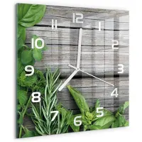 Tulup Wandklok - Houten kruidenachtergrond Wandklok Glas Decoratie - 30x30 cm - Groente Gekleurde Glazen Klok - Witte handen - Vierkante Klok - Klok Glas Met Opdruk - Moderne Wandklok Glas