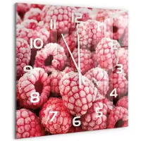 Tulup Wandklok - Bevroren frambozen Klok Glas Met Opdruk - 60x60 cm - Rood Moderne Wandklok Glas - Witte handen - Vierkante Klok - Decoratieve Glazen Klok - Glazen Wandklok Design