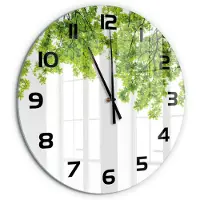 Tulup Wandklok - Eikenbladeren Wandklok Glas Met Motief - fi60 cm - Groente Decoratieve Glazen Klok - Zwarte handen - Ronde Klok - Gekleurde Glazen Klok - Glazen Klok Met Print