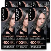Syoss 6 x - Coloration 4-15 Dusty Chrome - Haarverf - Grijsdekking - Vermindert Haarbreuk - Voordeelverpakking - 6 stuks