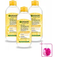 Garnier 3 x - SkinActive - Micellair Water - Vitamine C - Reinigingswater - 400 ml - Bulkverpakking - Micellair reinigingswater - Douchemop - Vitamine c