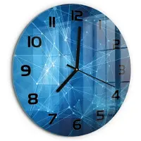 Tulup Wandklok - Blauwe lijnen Glazen Wandklok Design - fi30 cm - Blauw Klok Glas Met Opdruk - Zwarte handen - Ronde Klok - Wandklok Glas Met Motief - Decoratieve Glazen Klok