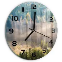 Tulup Wandklok - Mist in het bos Glazen Wandklok Design - fi30 cm - Groente Klok Glas Met Opdruk - Zwarte handen - Ronde Klok - Wandklok Glas Met Motief - Decoratieve Glazen Klok