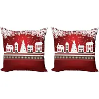 Abakuhaus Kerstmis Sierkussenhoes Set van 2, Winter-Thema-Boom, Modern Accent Dubbelzijdige Digitale Print, 45x45, Wit Rood