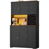 Happiq Keukenkast met LED & Stopcontact – Voor Keuken en Eetkamer – Met Wijnrek, Lade en Opbergruimte – 100x39x180 cm