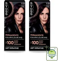 Syoss 2 x Permanent Coloration 3-3 - Haarverf - Trendy Violet - Grootverpakking - Vaatwasstrips - Haarkleuring - Permanente Haarkleuring - Keratine - Grijsdekking - Professionele Haarkleuring
