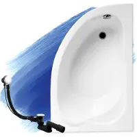 Badland Eckbadkuip, standaardmodel, rechts, 130x85 cm, inclusief afvoer en poten, gratis (zonder afwerking)
