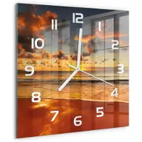 Tulup Wandklok - Australisch strand Gekleurde Glazen Klok - 30x30 cm - Oranje Glazen Klok Met Print - Witte handen - Vierkante Klok - Moderne Wandklok Glas - Wandklok Glas Decoratie