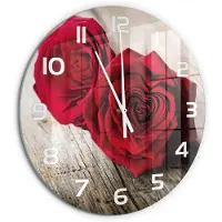 Tulup Wandklok - Rozen op hout Moderne Wandklok Glas - fi60 cm - Rood Wandklok Glas Decoratie - Witte handen - Ronde Klok - Glazen Wandklok Design - Klok Glas Met Opdruk