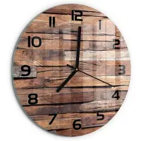 Tulup Wandklok - Houten muur Klok Glas Met Opdruk - fi30 cm - Bruin Moderne Wandklok Glas - Zwarte handen - Ronde Klok - Decoratieve Glazen Klok - Glazen Wandklok Design