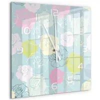 Tulup Wandklok - Rozen Wandklok Glas Decoratie - 60x60 cm - Veelkleurig Gekleurde Glazen Klok - Witte handen - Vierkante Klok - Klok Glas Met Opdruk - Moderne Wandklok Glas