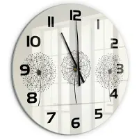 Tulup Wandklok - Paardenbloemtand Decoratieve Glazen Klok - fi60 cm - Beige Glazen Wandklok Design - Zwarte handen - Ronde Klok - Glazen Klok Met Print - Wandklok Glas Met Motief