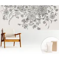 Wallfluent Fotobehang - Wit Vliesbehang - 250x104 cm - Bloemenpatroon Fotobehang Vlies - Woonkamer behang Bloemen En Planten - Muurschildering - Woonkamer behang