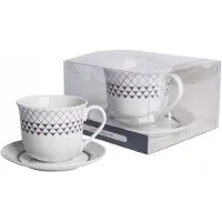 Livello Geometrische Mok met Schotel 400ml - Stijlvol Porselein