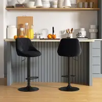 HAUSS SPOLE Barkruk Set van 2 Hoogteverstelbaar Met Voetsteun En Ruggesteunloos Draaibaar Voor Keuken Bar En Restaurant Zwart Fluweel