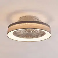 LINDBY LED plafondventilator Mace, grijs, Ø 47 cm, stil, CCT dimbaar, alu / grijs / zink, Woon-/ Eetkamer, Kunststof, Modern