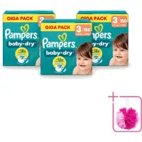 Pampers 3 x – Luiers – Baby Dry Maat 3 – 150 Luiers - Bulkverpakking - Baby-dry luiers - Douchemop - Lekken voorkomen