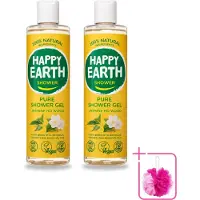 Happy Earth 2 x – Douchegel – 100% Natuurlijk Jasmine Ho Wood – 300 ml - Bulkverpakking - Natuurlijke douchegel - Douchemop - Jasmijn en ho wood