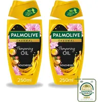 Palmolive 2 x Thermal - Douchegel - Pampering Oil - Verzorgend & Herstel - 250 ml - Wasstrips - Douchegel - Macadamia-olie - Herstel - Hydrateren - Verzorging